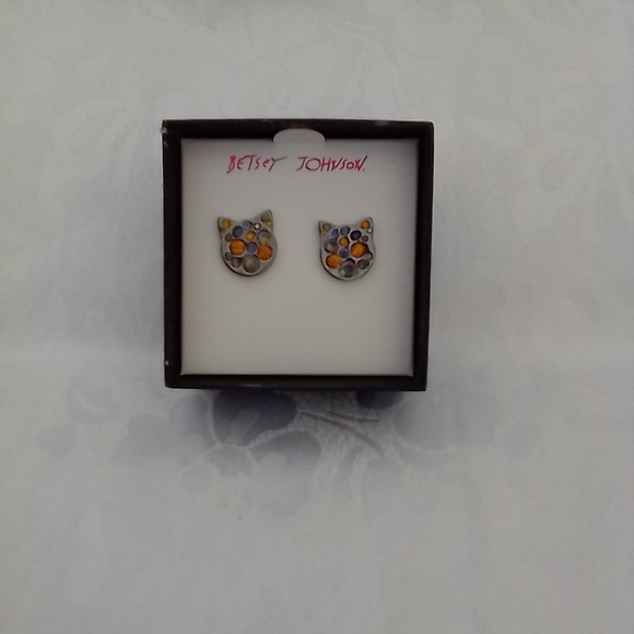 Betsey Johnson Halloween Crystal and Rhinestone Encrusted Cat Stud Earrings - Picture 2 of 5